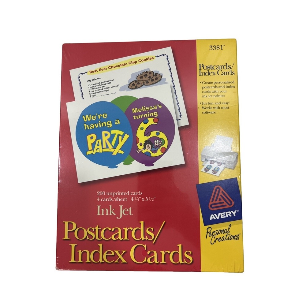 Avery Ink Jet Postcards Index Cards #3381 200 unprinted cards 4 1/2"x5 1/2" New